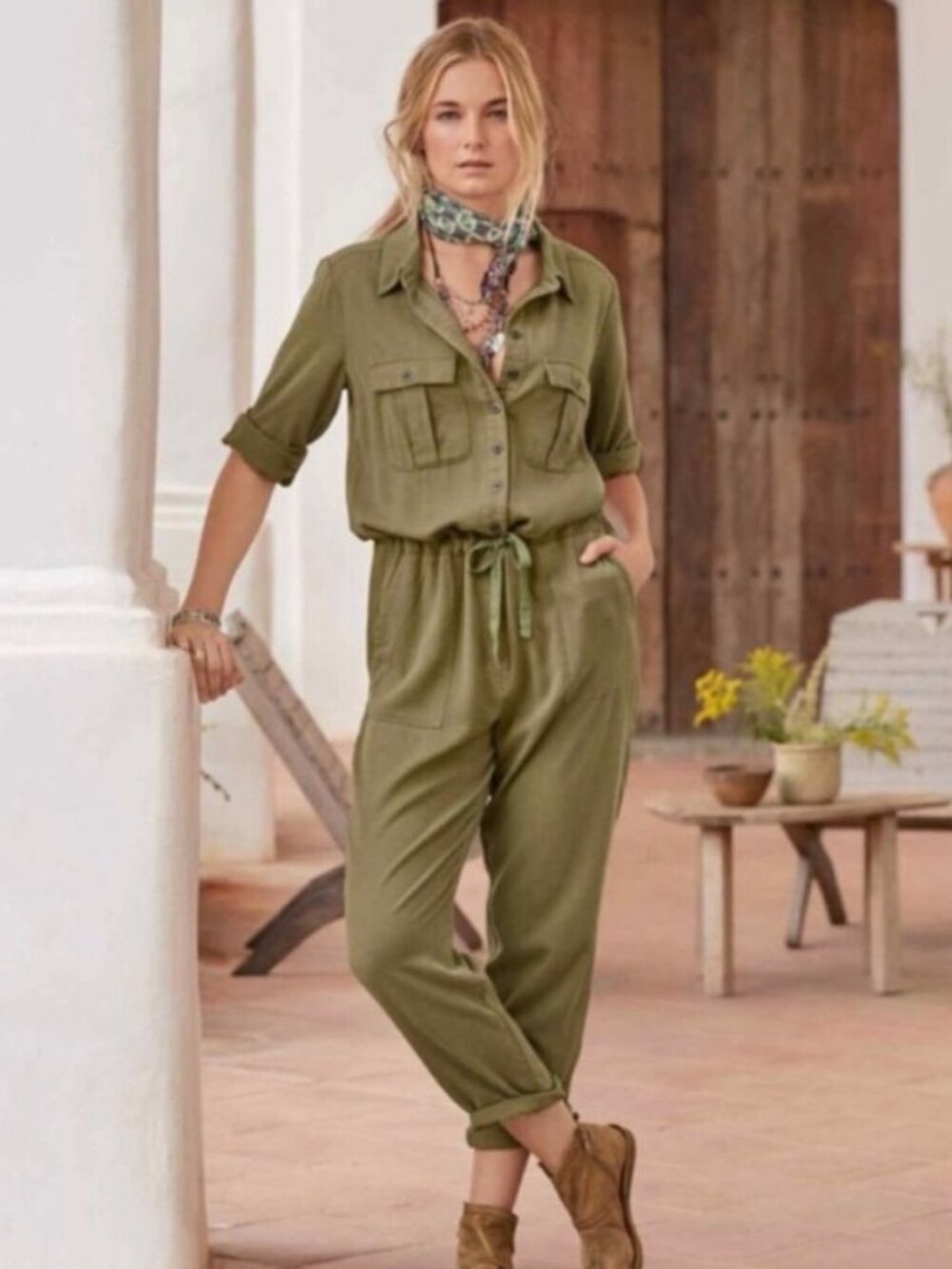 Sundance All Roads Jumpsuit Olive Green | Size PXS